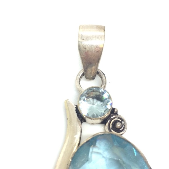 VINTAGE STERLING SILVER 925 LARGE BLUE FACETED GLASS PENDANT ABSTRACT BOHO - Picture 9 of 14